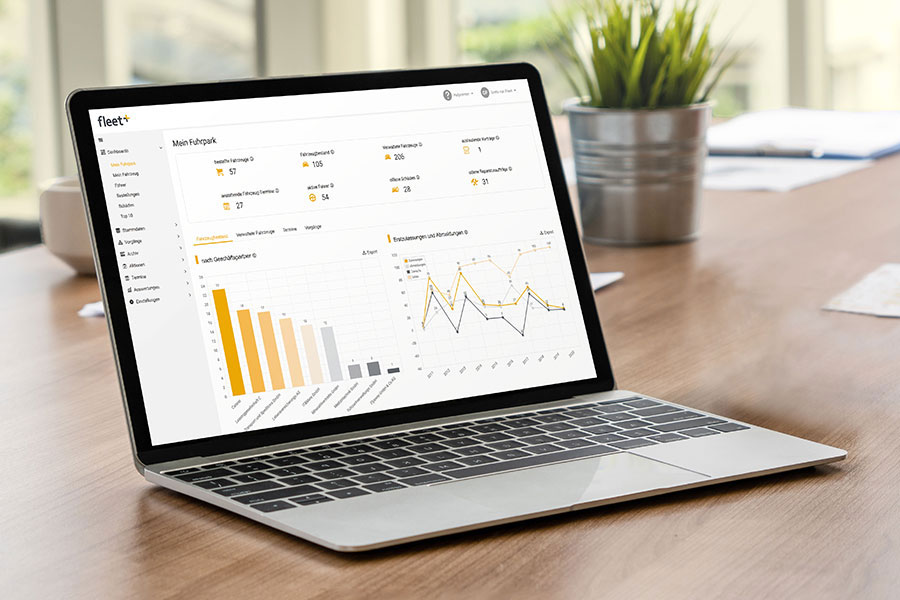 Mit der Fuhrparksoftware Fleet+ können Sie sämtliche Daten, Kosten und Verbräuche überwachen und auswerten