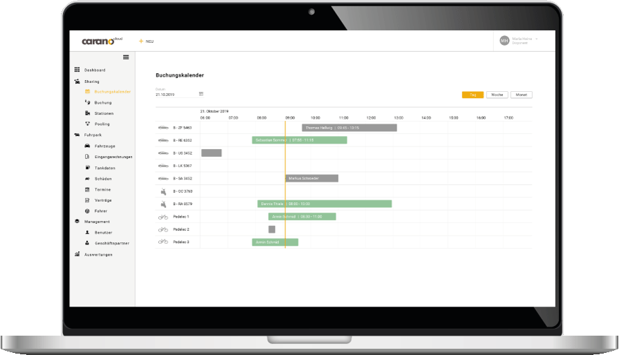 With the CaranoCloud booking calendar, you have all bookings as well as the booking history at your fingertips