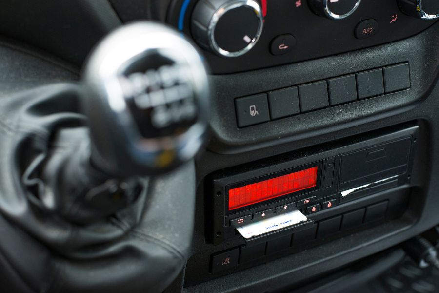 A digital tachograph in a company vehicle.